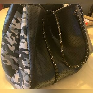 Ah-Dorned neoprene black bag w/black/gray camo sides, wallet attached/included